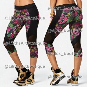 Zumba La Pachanga Mesh Capri Leggings Shocking Pink Size L (E108)